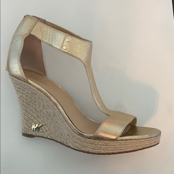 Michael Kors Gold Leather Platform Wedge - Picture 2 of 7